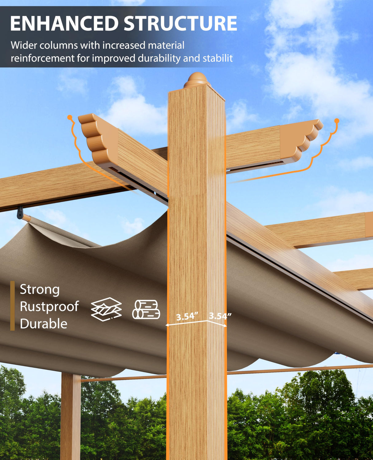 GarveeLife 10x13 Ft Outdoor Pergola with Retractable Canopy Upgraded Outdoor Aluminium Pergola, Faux Wood Grain Metal Patio Gazebo for Modern Backyard Deck for Porch, Awning, Grape Trellis, Khaki GarveeLife