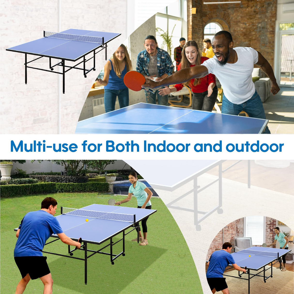 9X5FT Foldable Ping Pong Table,Professional Table Tennis Table for Indoor/Outdoor with Net, 2 Table Tennis Paddles and 3 Balls Easy Assembly - Tournament Quality - Recreational to Tournament Level DUDUSHIMAN