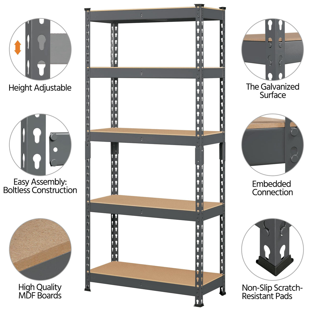 Topeakmart 2 PCS 5-Tier Utility Shelves, Metal Storage Shelves Garage Shelving Unit Adjustable Garage Storage Shelves Storage Racks Heavy Duty Shed Shelving - Dark Gray, 27.5 x 12 x 60 Inch Topeakmart