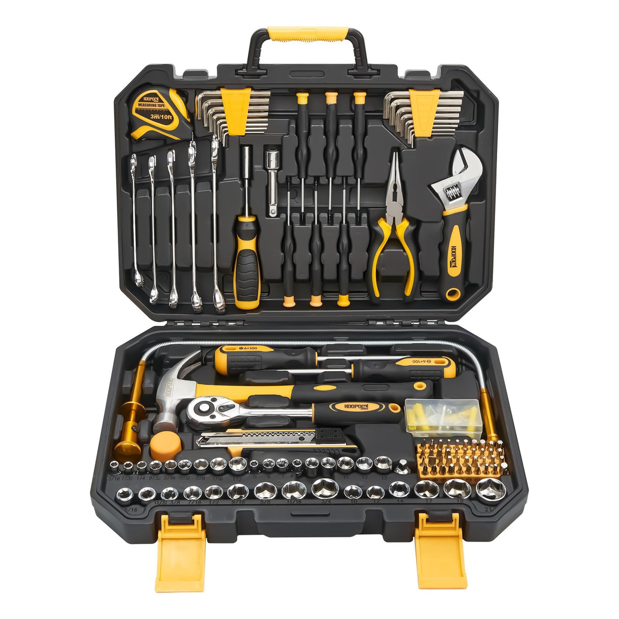 KOOPOOL 159 Piece Hand Tools Set, Tool Box for Car, General Household Hand Kit, Basic Tool Kit for Home Auto Repair, Plastic Toolbox Storage Case KOOPOOL