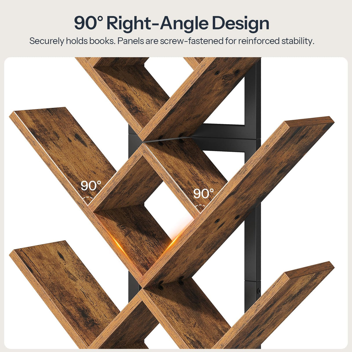 HOOBRO Floating Shelves for Wall, Set of 2 Wall Mounted Shelves, 2-Tier Wooden Tree Bookshelf, Hanging Shelves Storage Rack, for Living Room, Kitchen, Office, Rustic Brown and Black BF54BJP201 HOOBRO