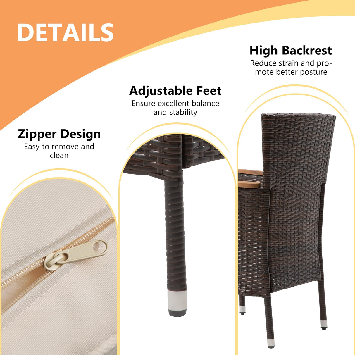 5 Piece Wicker Patio Dining Sets for 4, Rattan Outdoor Dining Table and Chairs with Wood Table Top, Water-Resistant Patio Conversation Set for Deck, Garden, Backyard, Removable Cushions, Brown FansaFurn