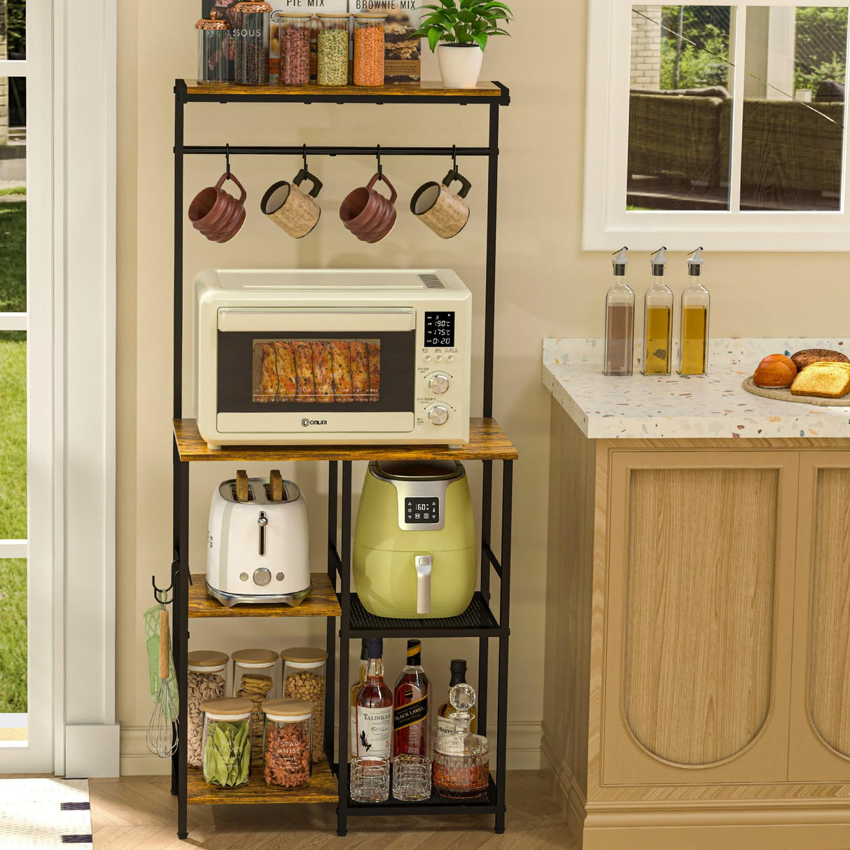 Honkazita Kitchen Bakers Rack 23.6 Inch Length With 6 Tiers Zoned Storage Design Coffee Bar Station Microwave Stand Kitchen Rack Honkazita