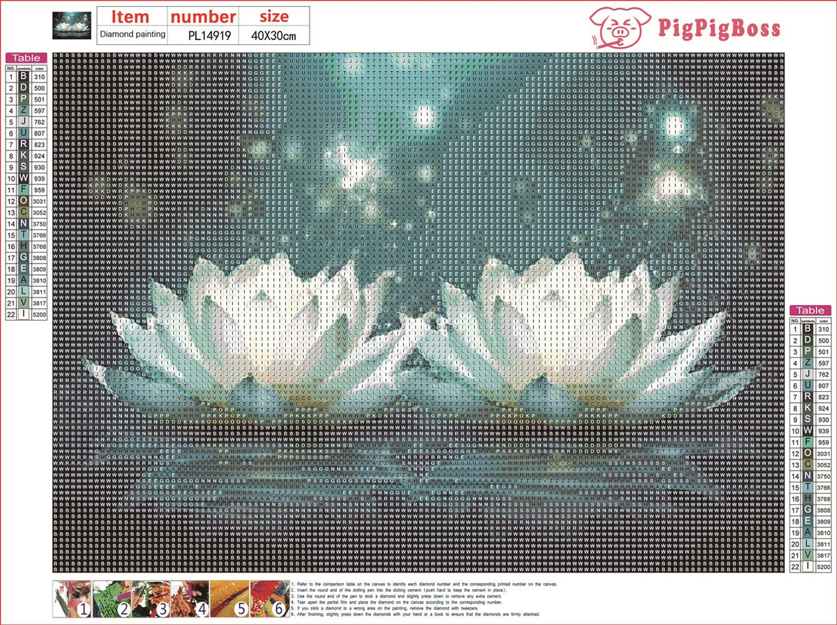 pigpigboss Water Drop Lotus Flower Diamond Painting Art Kit, 5D Full Round Drill Crystal Lotus Flower Diamond Art Set for Adult Beginner Home Office Holiday Wall Decor (16 x 12 inches) pigpigboss