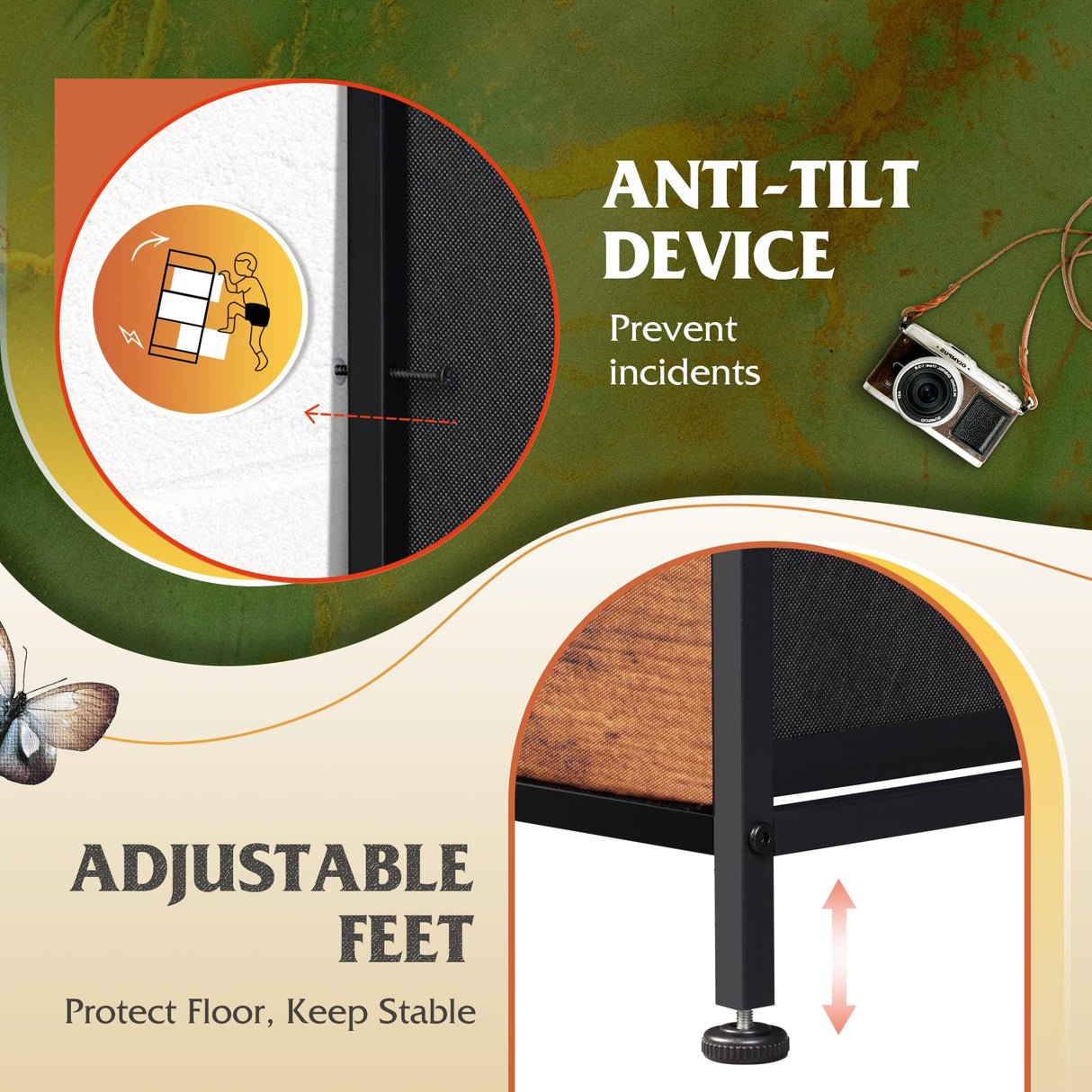 WLIVE Tall Fabric Dresser with 8 Drawers, Storage Tower with Fabric Bins, Double Dresser, Chest of Drawers for Closet, Bedroom, Living Room, Hallway, Dorm, Rustic Brown Wood Grain Print WLIVE