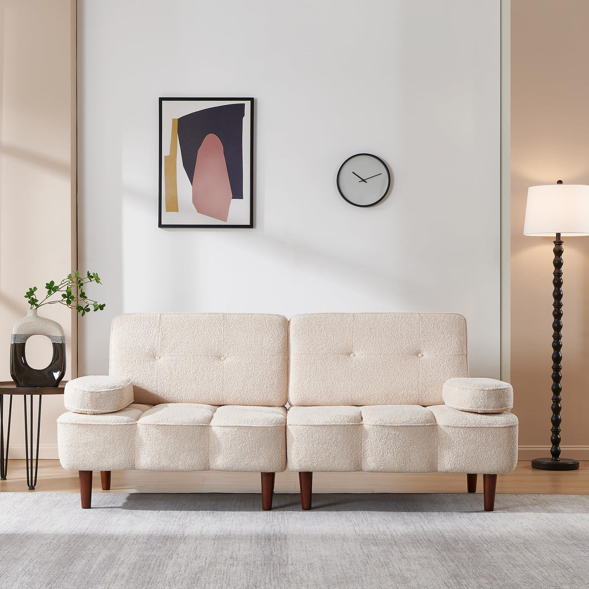 Furnify Cloud Couch, 76" Loveseat Sofa Bed with Removable Armrest, Boucle Sherpa Sofa Bed, Comfy Upholstered Sleeper Sofa for Living Room, Bedroom, Office, Beige Teddy Furnify