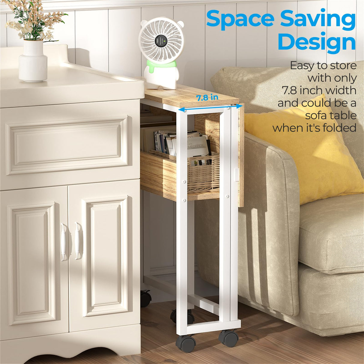 GreenForest Folding Desk Small Rolling Desk with Storage Shelf,24.8 inch Foldable Computer Desk with Wheels for Small Space,Easy Assembly,Oak GreenForest