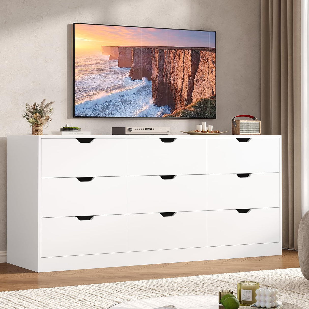 HAUOMS 9 Drawer Dresser for Bedroom, Large Black Chest of Drawers for Bedroom,Long Modern Dressers with Drawers for Living Room, Hallway HAUOMS