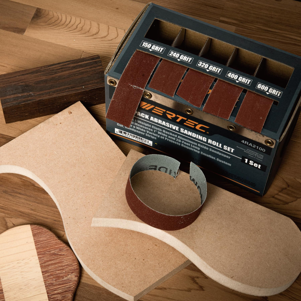 POWERTEC 4RA2100 Boxed Abrasive Sanding Rolls for Automotive/Woodworking | Sandpaper Dispenser Box with 5 Rolls for Sanding – Includes Assorted Grits 150/240/ 320/400/ 600 POWERTEC