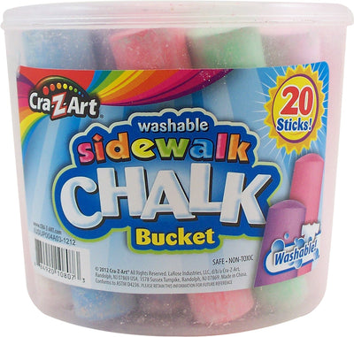 Cra-Z-Art Washable Sidewalk Jumbo Chalk in Storage Bucket with Lid and Handle, 12.63", 20 Assorted Colors