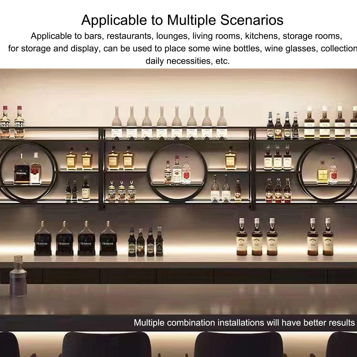 Wine Rack Wall Mounted with Wine Glass Rack Floating Bar Shelves for Liquor Bottles with LED Light Liquor Bottle Display Shelf Wall Bar Cabinet Mini Bar for Home Bar Dining Room Kitchen Living Room(Bl WXZXWXZX