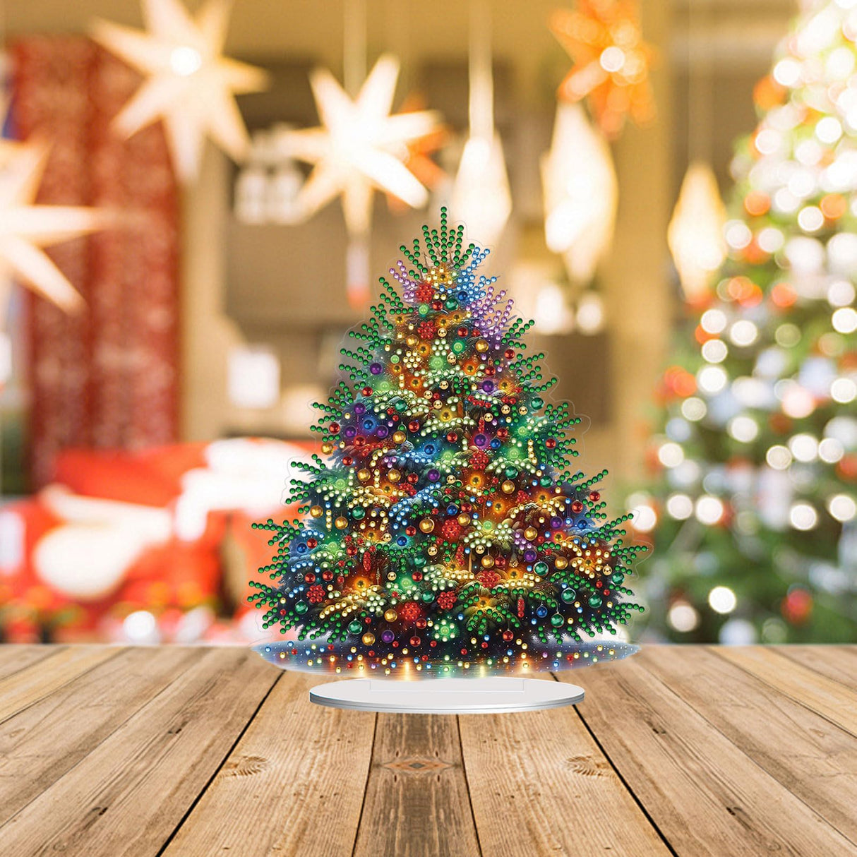 JJFox DIY Tabletop Diamond Art Painting Kit,Special Shaped Rhinestone Desk Placement Ornament,Home Stand Up Gem Painting Craft Kit,Gift,Double Sided. (Christmas Tree-1) JJFox