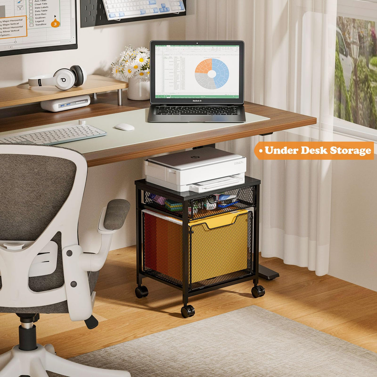 Rolling File Cabinet Cart, Printer Stand with Storage Drawer, Mobile Filing Cabinet on Lockable Wheel, Printer Cart with Hanging File Folder Organizer Beside Under Desk for Office Home(Patent Pending) Tiaoheka