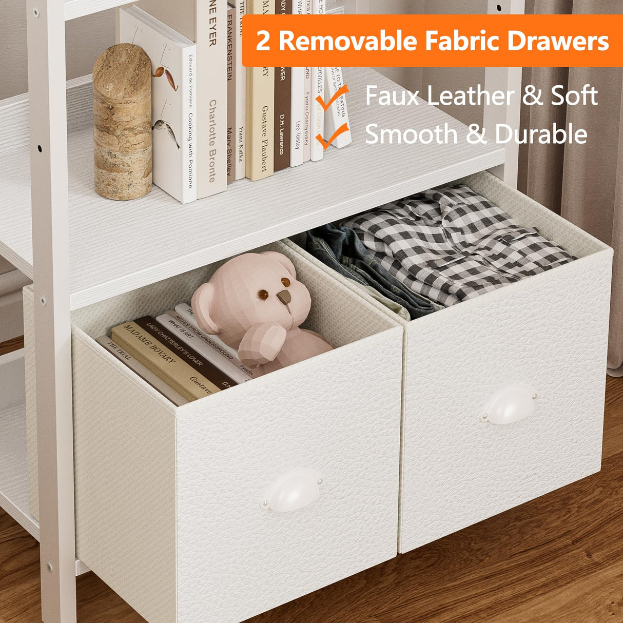 Furologee White 6 Tier Bookshelf with Drawers, Tall 71" Bookcase with Shelves, Modern Wood and Metal Bookshelves Storage Organizer, Display Free Standing Shelf Unit for Bedroom, Living Room, Office Furologee