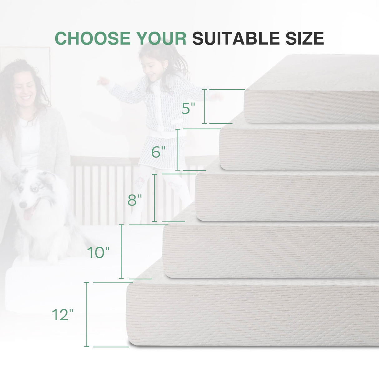 Queen Mattress in a Box, 8 inch Mattresses for Platform Bed Double Size Daybed, Green Tea Memory Foam Medium Firm MLILY