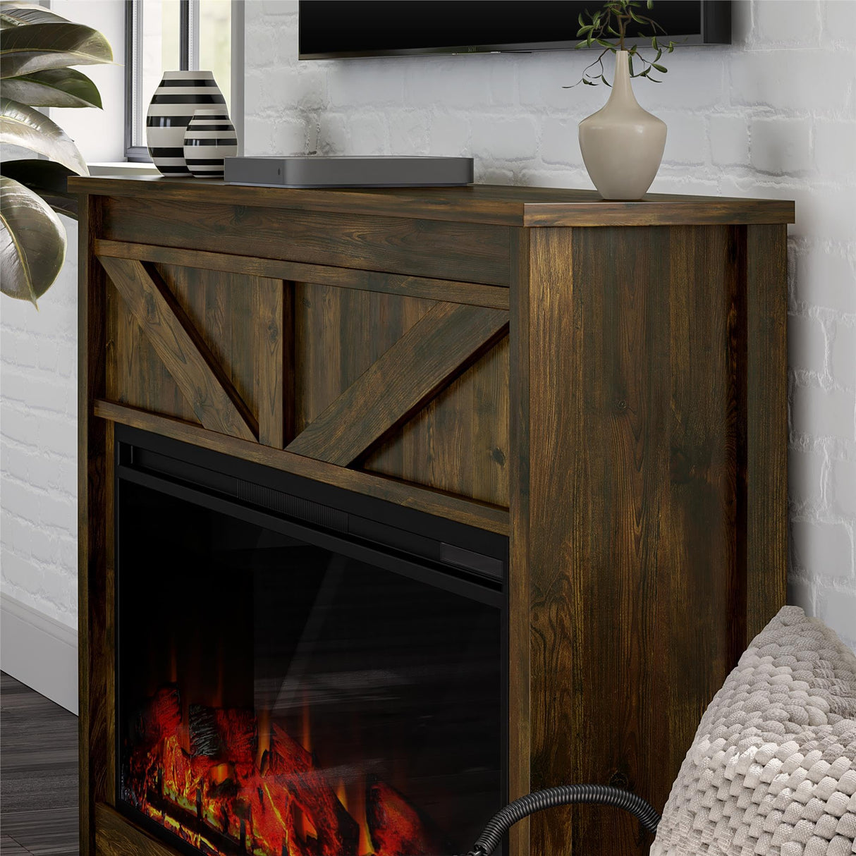Ameriwood Home Farmington Wide Modern Farmhouse Mantel with Electric Fireplace, 49", Century Barn Pine Ameriwood Home