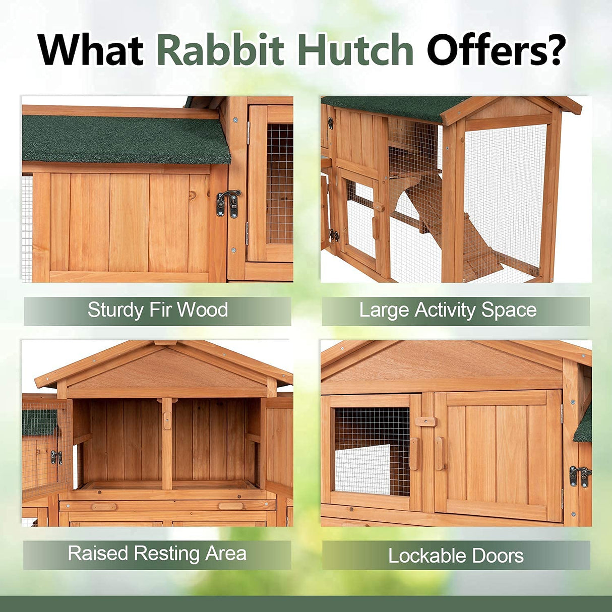 Rabbit Hutch Outdoor, 74" Large Bunny Cage with Waterproof Roof, Removable Pull Out Tray, 2 Runs, 2-tier Wooden Rabbit House for Small Animals, Rabbit Enclosure Suits for Guinea Pigs, Hamster, Natural Kinpaw