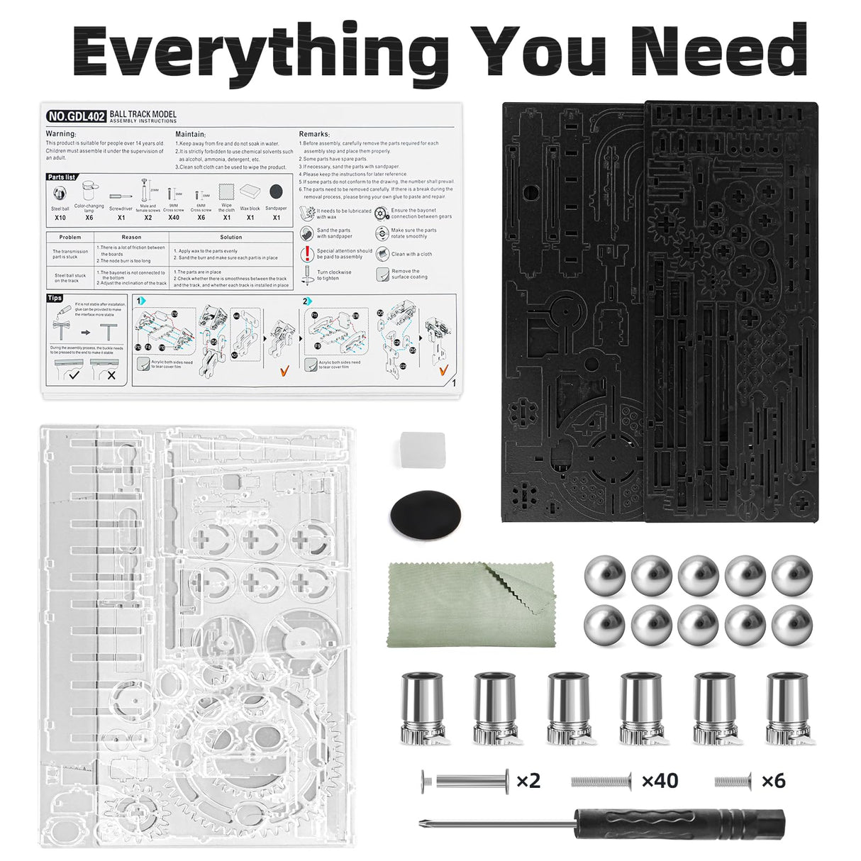 OWNONE 1 3D Wooden Puzzle Marble Run with LED Lights, Wooden Model Building Kits for Adults, Wood Mechanical Puzzle Building Set, Office Desk Decor Gift for Men Adults (312 PCS) OWNONE 1