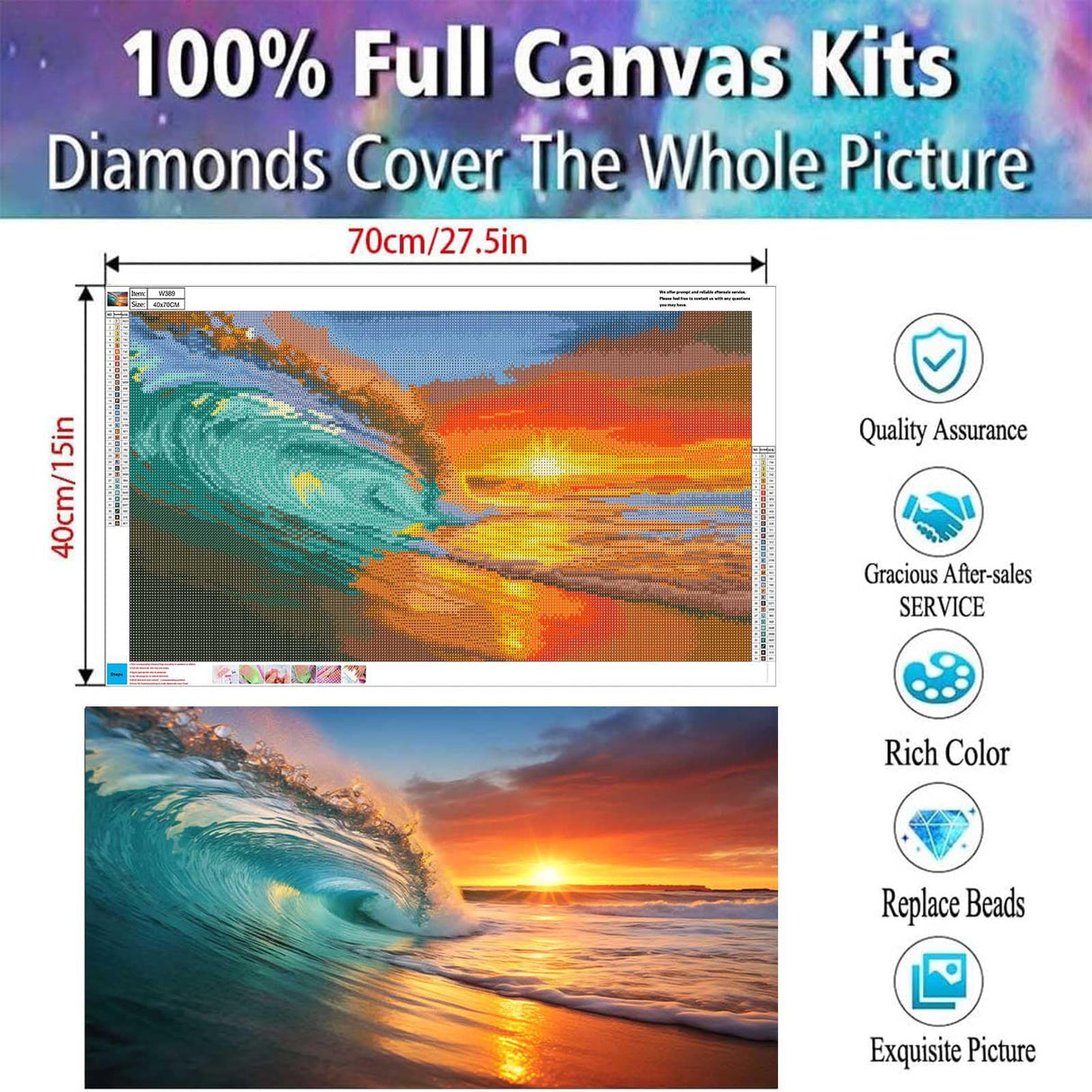 Diamond Painting Kits for Adults,Large Sunset Ocean Beach Diamond Art Painting for Beginners, Diamond Round 5D Full Drill Paint with Diamonds Pictures Gem Art Painting Kits DIY Crafts Kits 28X16in OFRKE