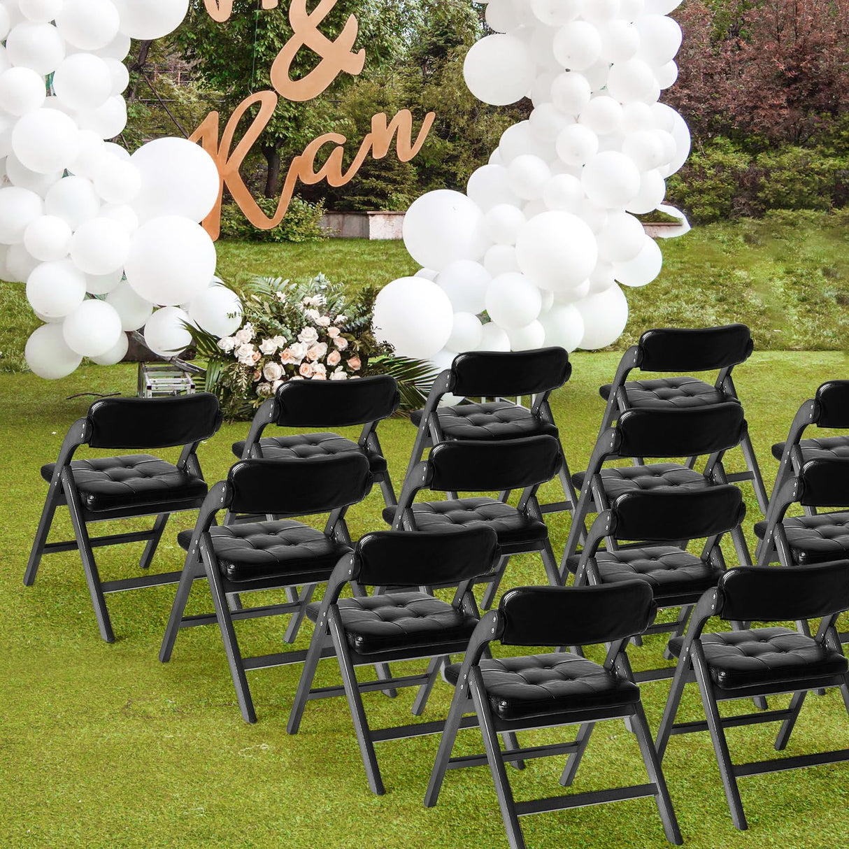 Asnefeli Wood Folding Chairs Set of 2, Stackable Wooden Foldable Chair with Padded Seats, Folding Extra Chair with Cushion for Guests Kitchen Office Wedding Party Picnic Chair (Walnut Green) Asnefeli