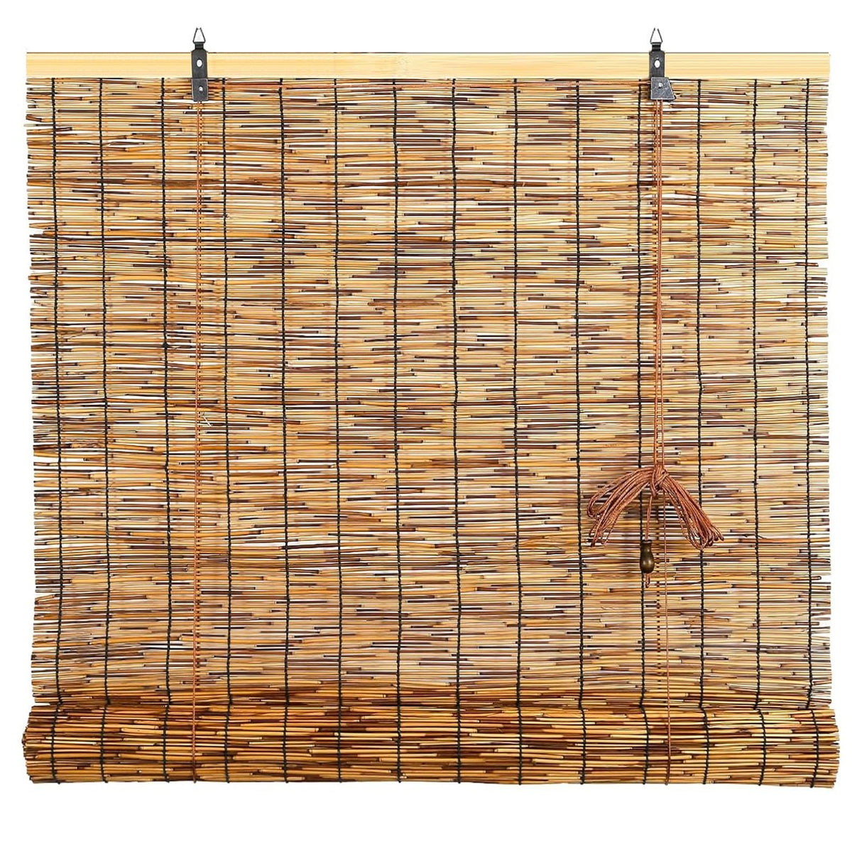 Retro Bamboo Roll Up Blinds 20" 28" 30" 36" 40" 46" 55" 68" 75" Waterproof Bamboo Shades for Indoor/Outdoor Patio, Cordless Reed Roller Shades with Lifter, Blackout Privacy Curtains(70" W x 48" H) KAKVSRBPER