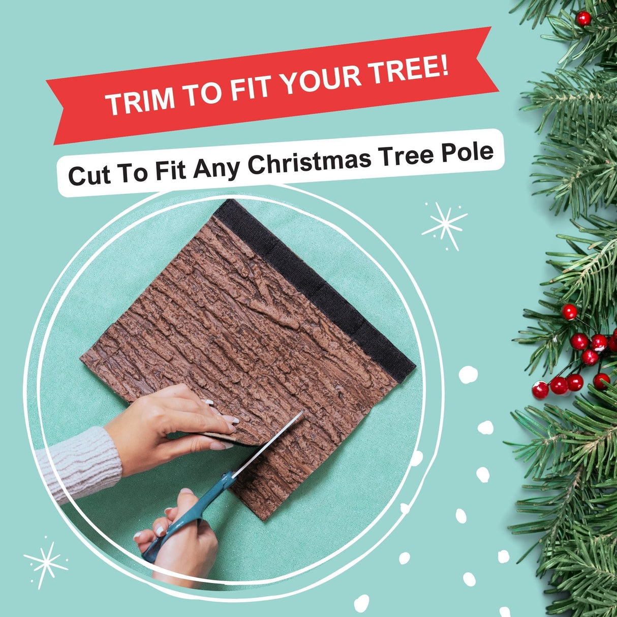 Realistic Faux Brown Bark Xmas Tree Skirt Hides Fake Pole, By Christmas Tree Hugger The Christmas Tree Hugger