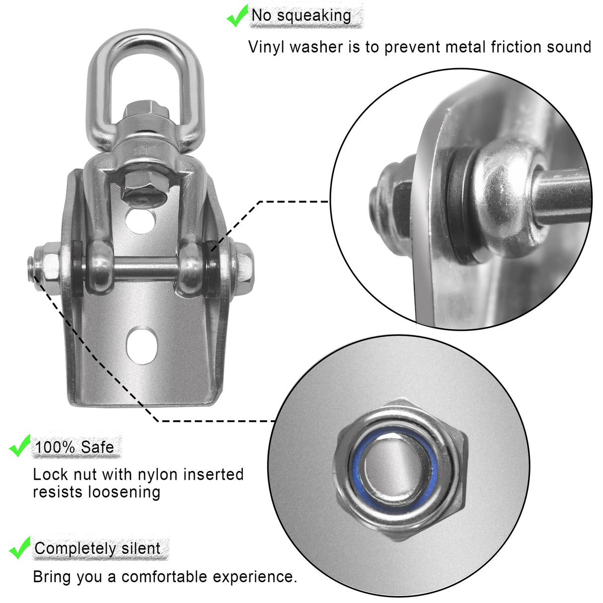 Gelury Hammock Hanging Kit with Swing Chain, 1000lbs Capacity Hanging Hooks Heavy Duty 360° Swivel for Yoga, Chair, Tree, Indoor & Outdoor Gym Gelury