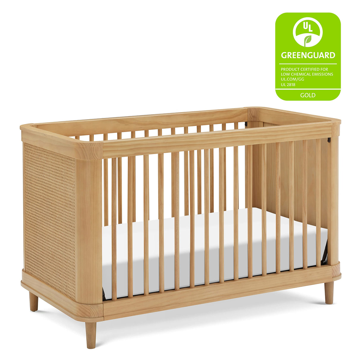 NAMESAKE Marin with Cane 3-in-1 Convertible Crib in Honey and Honey Cane, Greenguard Gold Certified NAMESAKE