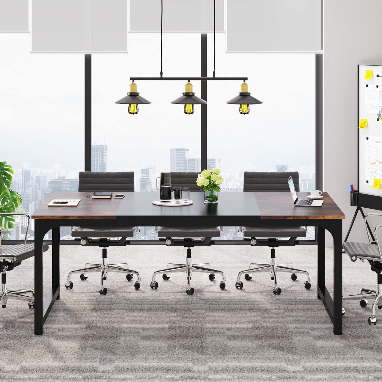 Tribesigns Conference Table, 6FT Meeting Seminar Table Rectangular Meeting Room Table, 70.8L x 31.5W x 29.5H, Rustic Brown/Black Tribesigns