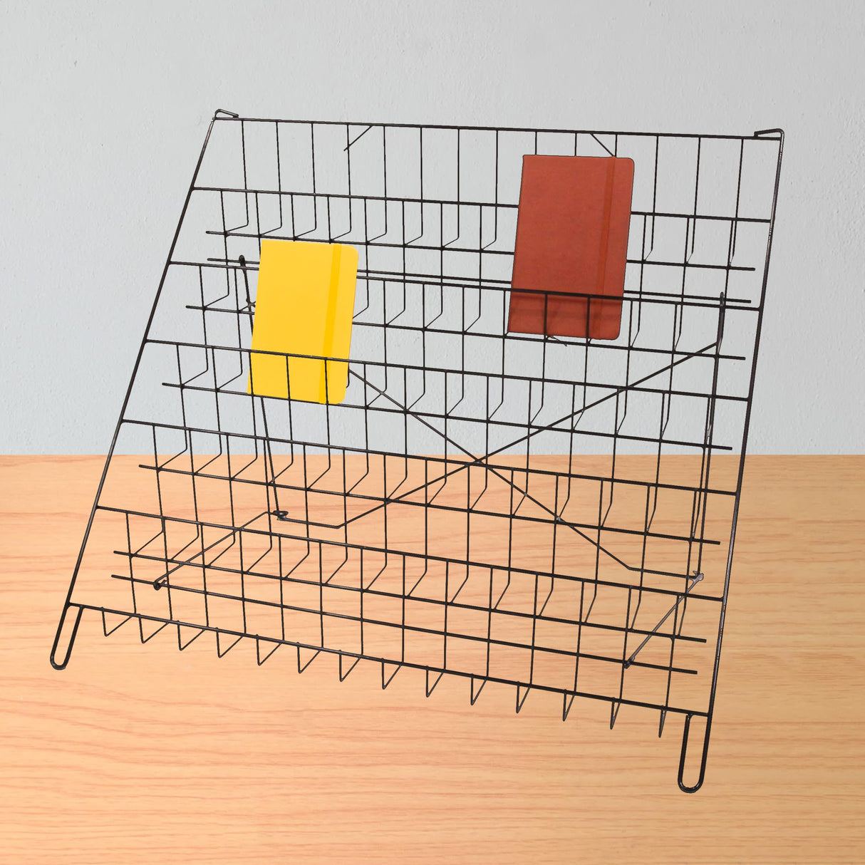 SSWBasics 6-Tier Black Wire Countertop Rack - 22"H x 29½”W x 18"D - Magazine Display Stand - Tabletop Book Display for Comics, Brochures, Cards, and Literature - Sleek, Sturdy, Collapsible Countertop SSWBasics