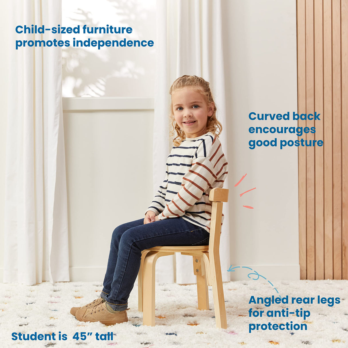 ECR4Kids Bentwood Round Table and Curved Back Chair Set, Kids Furniture, Natural, 5-Piece ECR4Kids