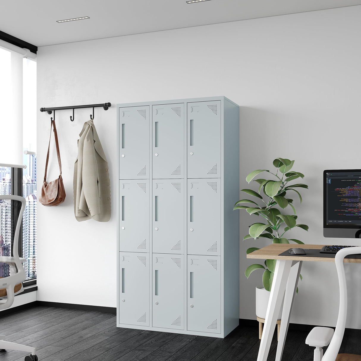 MIIIKO Metal Lockers 3 Tier 3-Wide, Employee Storage Locker with Keys and 9 Doors, 71" Tall Locking Storage Shelf Organizer for Work, School and Gym MIIIKO