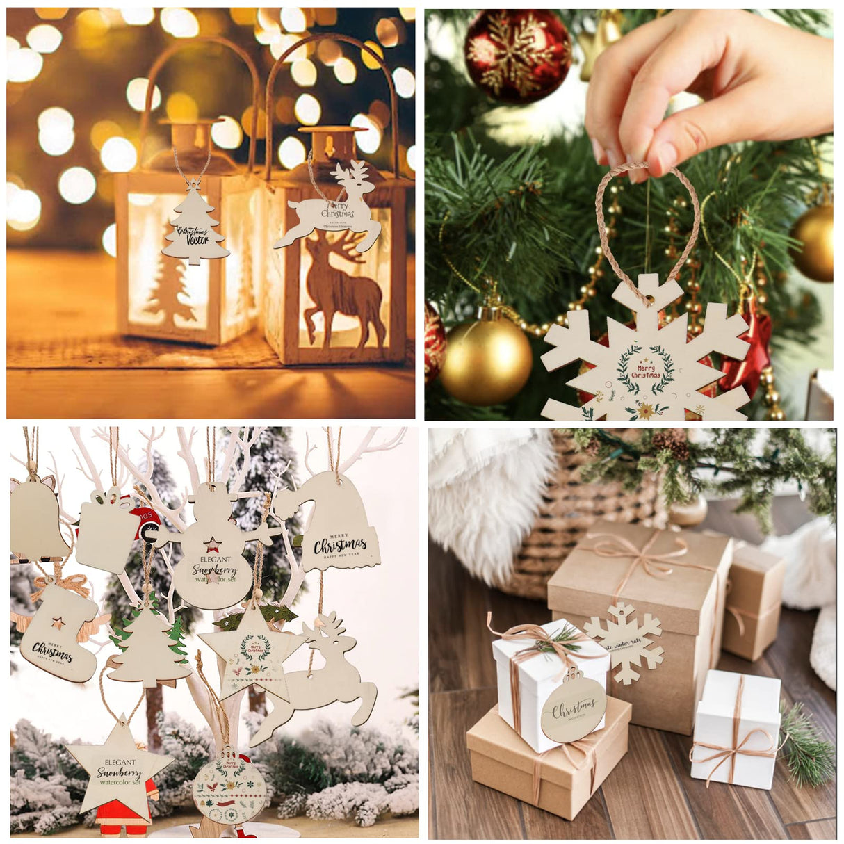 Covacure 100PCS DIY Christmas Crafts - Wooden Christmas Ornaments Unfinished Predrilled Wood Circles for Crafts Centerpieces Holiday Hanging Decorations covacure