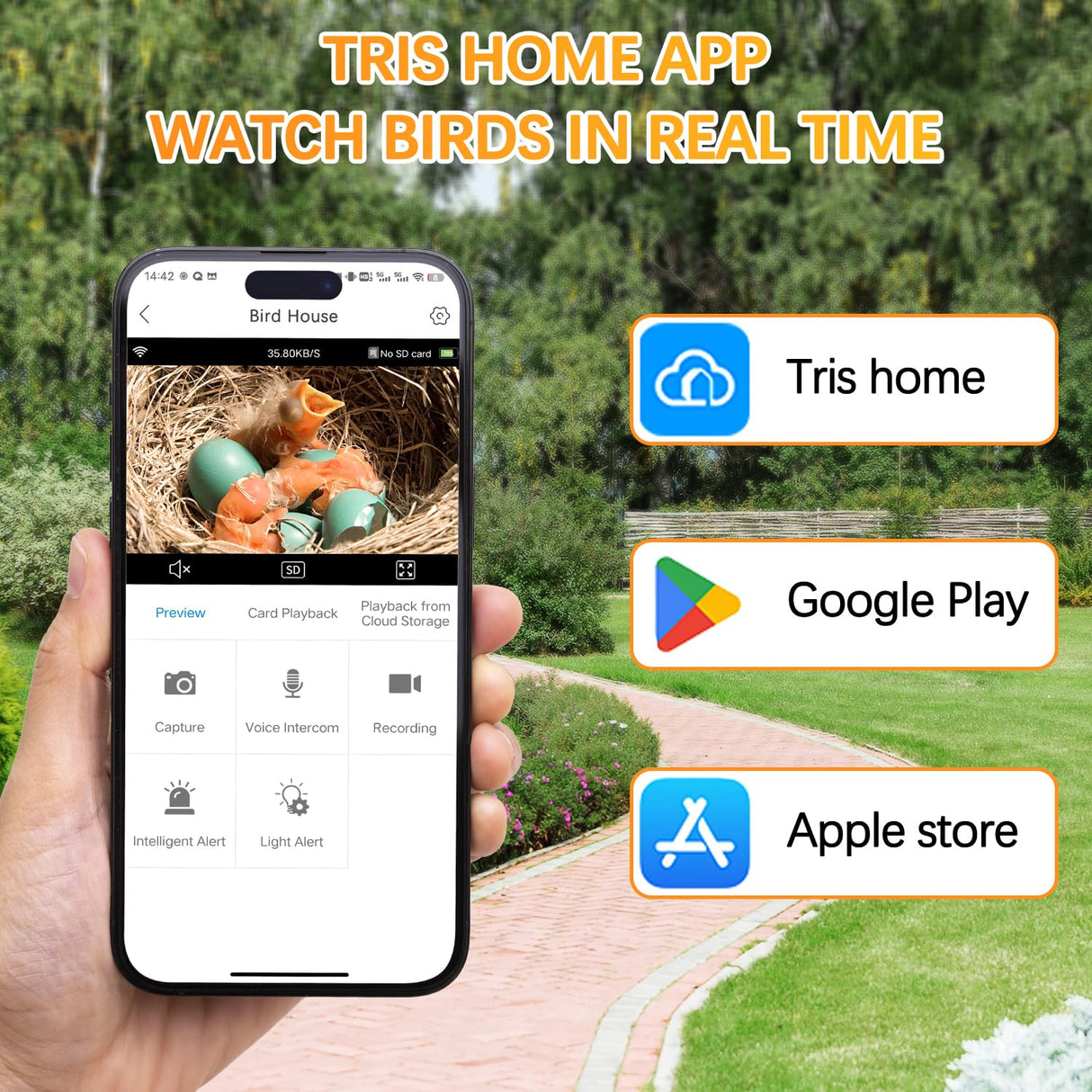 Smart Bird House with 5MP HD Camera, Solar-Powered & Night Vision - IP66 Weatherproof, App-Controlled Bird Watching for Bird Enthusiasts EYRIZON