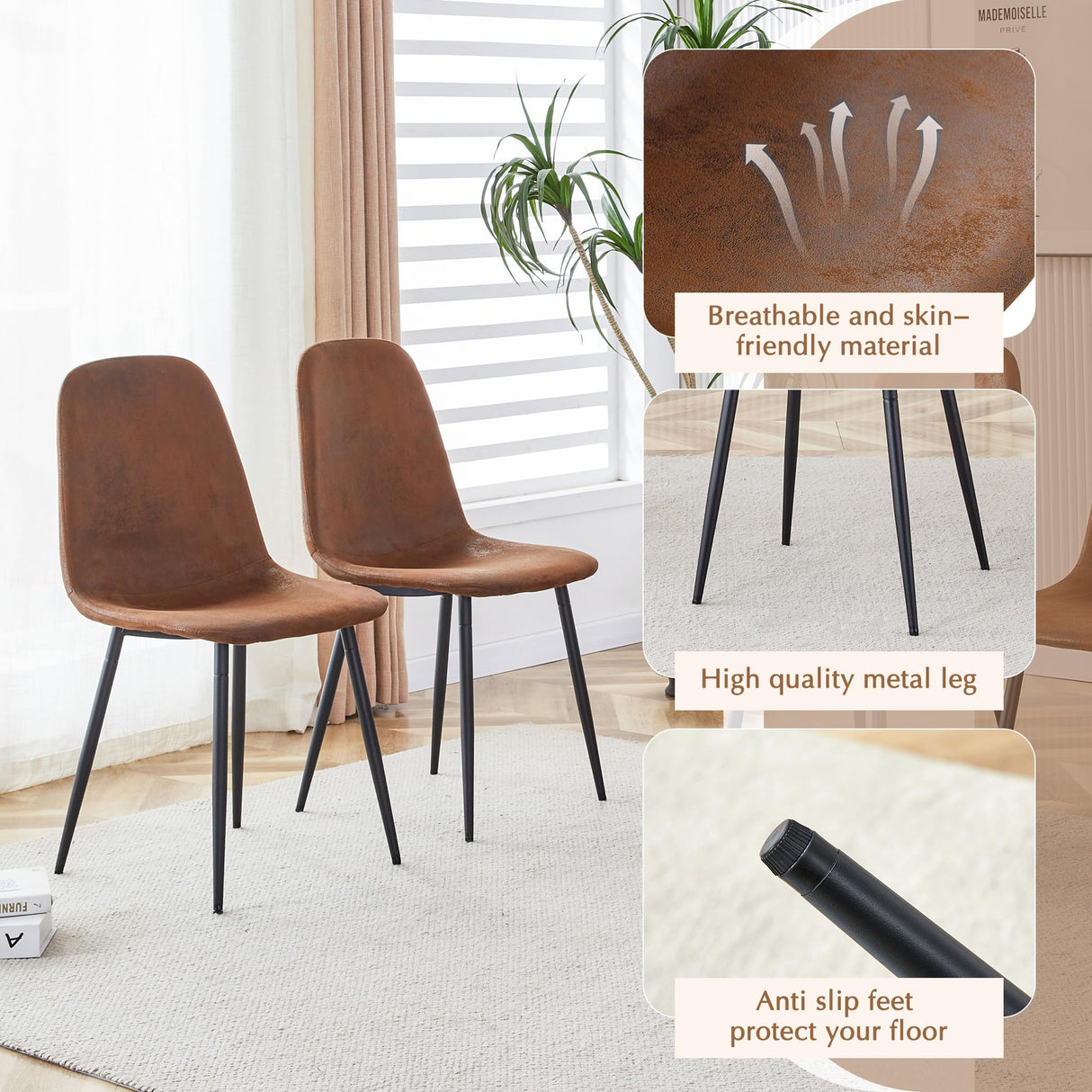 Vohuai 63'' Wood Dining Table Set for 6|Ideal for Kitchen Dining Room|Mid Century Modern Dining Room Set|Farmhouse Kitchen Table Chairs Set|U-Shaped Base|Comfortable Suede Chairs|Easy Assembly Vohuai