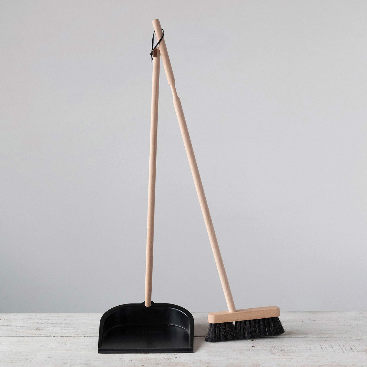Creative Co-Op Beech Wood Broom & Standing Metal Dust Pan, Natural & Black Creative Co-Op