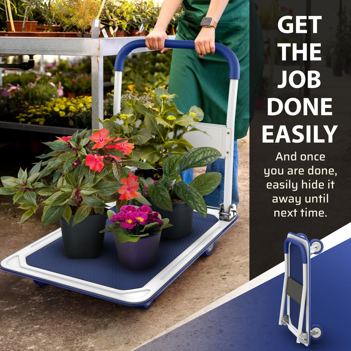 Upgraded Foldable Push Cart Dolly | 660 lbs. Capacity Moving Platform Hand Truck | Heavy Duty Space Saving Collapsible | Swivel Push Handle Flat Bed Wagon - Blue Lifetime Appliance Parts