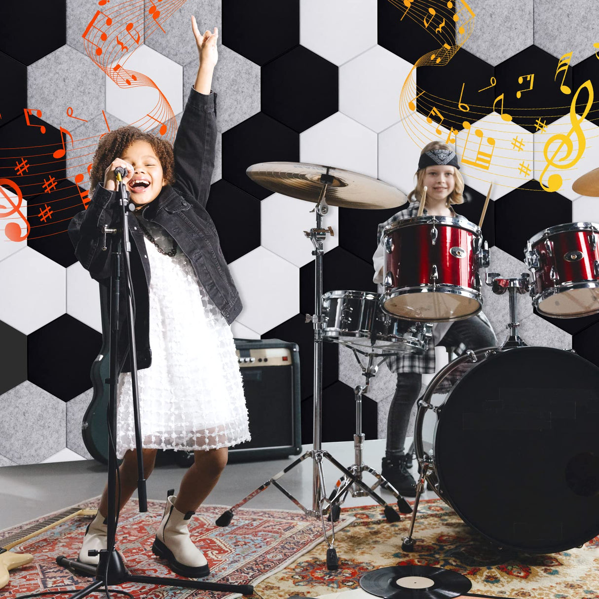 18 Pack Acoustic Panels-12"X10"X 0.4" Self-Adhesive Soundproof Wall Panels High-Density Sound Absorbing Panel Acoustic Treatment Panel Used in Home & Offices (Black Hexagon) Dmsky