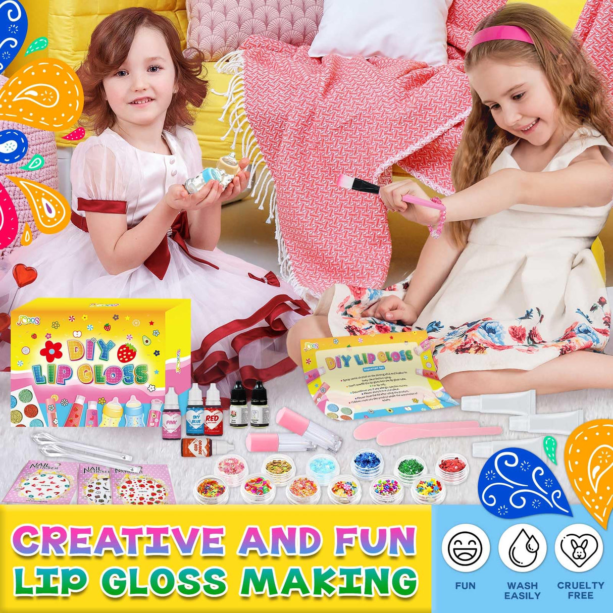 Jcoos Lip Gloss Making Kit, 73PCS Fun Make Your Own Lip Gloss Kit Kids, Beginner, Lipgloss Sets for Girls, DIY Lipstick Set, Moisturizing Lip Oil Base, Gifts for Tween Girls, Teens, Daughters, Women Jcoos