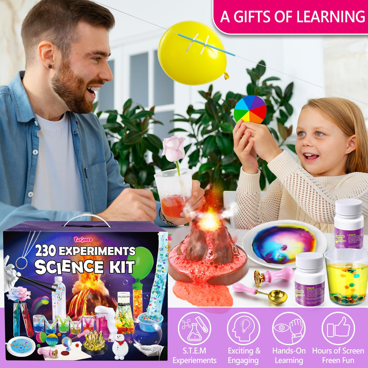PATIFEED 230 Experiments Science Kits for Kids Age 4 5 6 7 8 9 10 11 12 - S.T.E.M Toys with Magic Chemistry Set Crystal Growing Physics Slime Educational Gifts Idea for Boys Girls PATIFEED