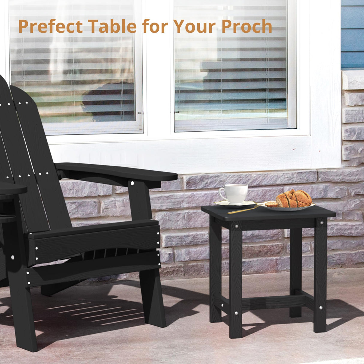 LUE BONA Outdoor Side Table Set of 2, HDPS Small Outdoor Table, Adirondack Side Table, Outside End Table for Patio, Porch, Deck, Pool, Weather Resistant/Easy Maintenance/Indoor or Outside Use, Black LUE BONA