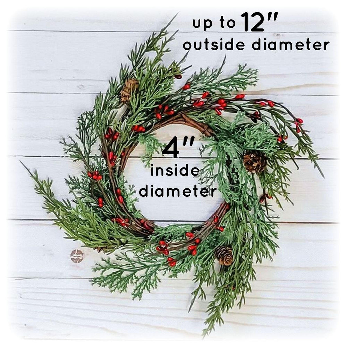 Loving Memories Small Wreath Mini Wreath Realistic Cedar with Pine Cones 12 Inch Indoor Candle Ring Loving Memories