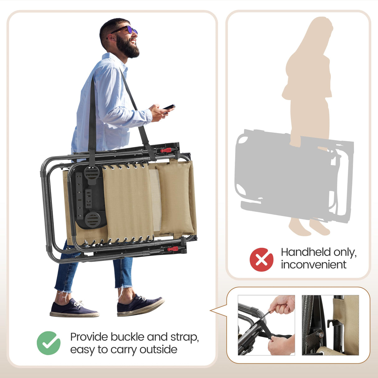 Yaheetech Outdoor Zero Gravity Chair Foldable Recliner Adjustable Patio Lounge w/Canopy Shade, Side Cup Holder Tray, Carry Strap for Garden Beach Lawn Deck Beige/1 Yaheetech