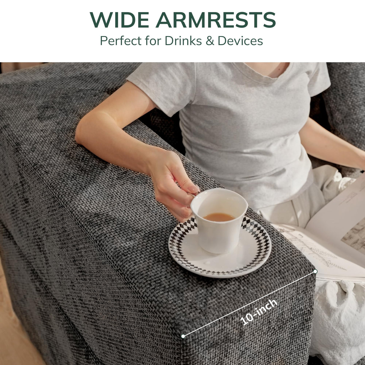 MONVANE Modular Sectional Cloud Couch for Living Room - 130'' 4 Seater Convertible Chenille Couches Set with Ottoman, No Assembly Compression Sofas, Comfy Floor Sofa with Memory Foam, Dark Grey MONVANE