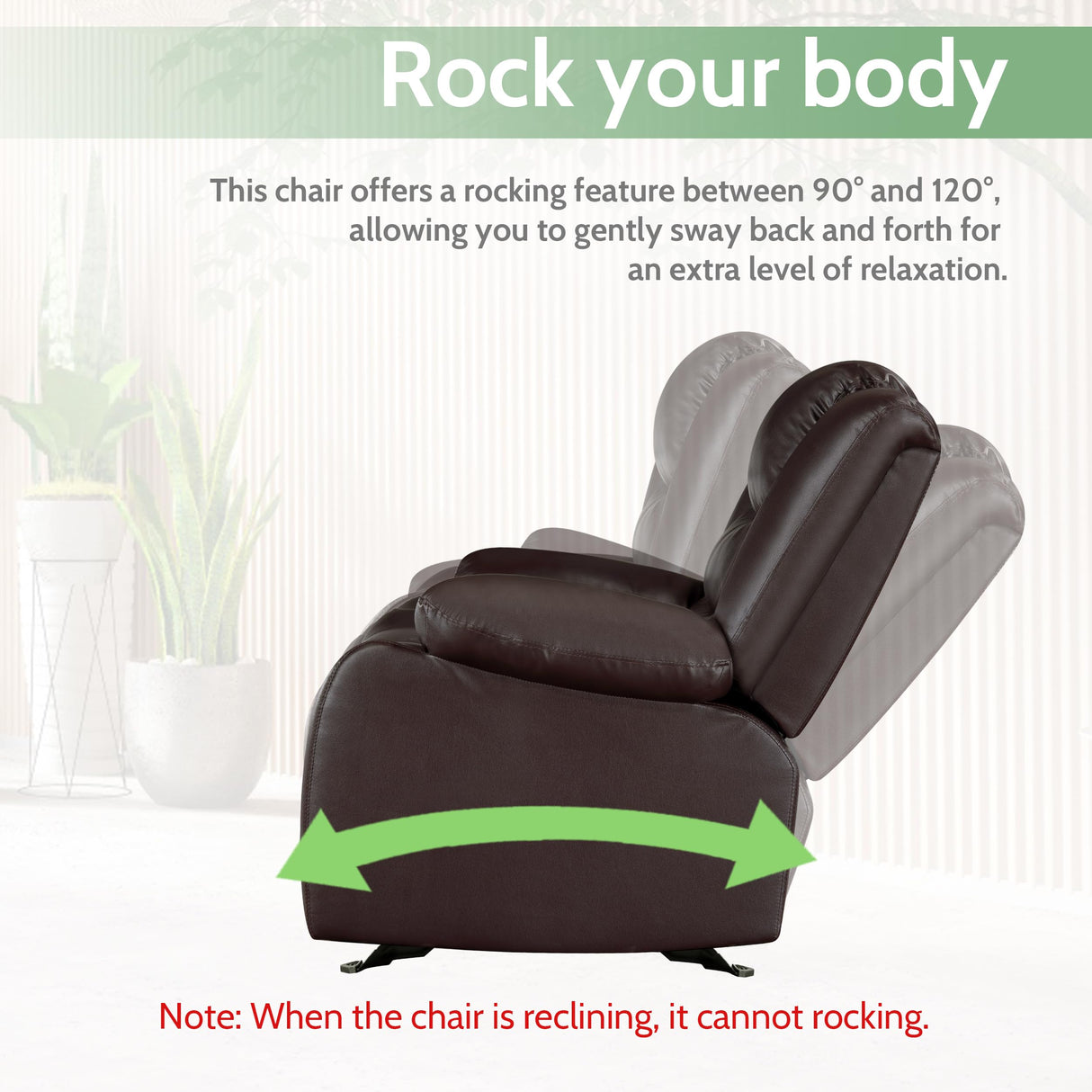 Prilinex Brown Rocker Recliner Chair - Oversized Leather Lazy Boy Recliner Chair with Overstuffed Armrest, Faux Leather Manual Reclining Chair for Living Room, Bedroom, Home Theater Prilinex