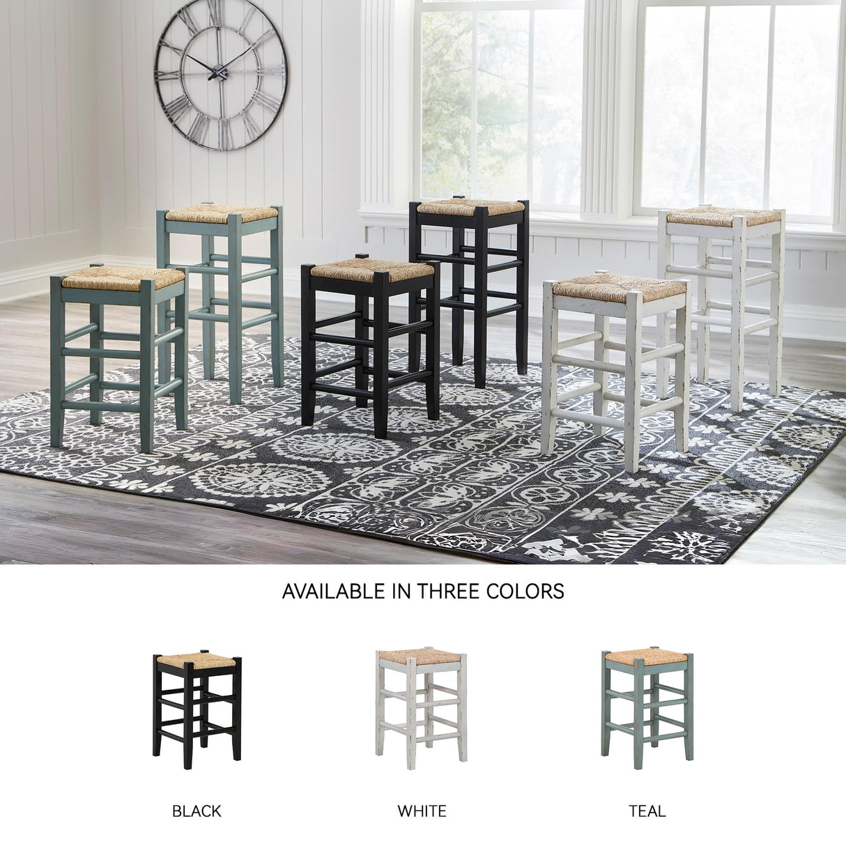 Signature Design by Ashley Mirimyn Farmhouse 23.63" Counter Height Bar Stool with Woven Wicker Seats, 2 Count, Green & Light Brown Signature Design by Ashley