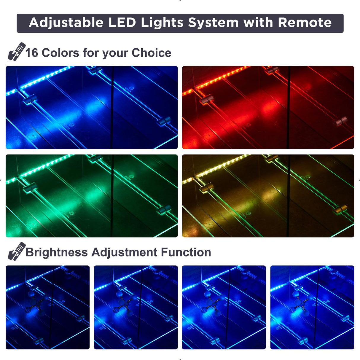 T4TREAM Morden End Table with RGB LED Lights, Tempered Glass and Wood Side Tables for Living Room, Nightstand with Storage Shelves for Bedroom, Natural Oak T4TREAM