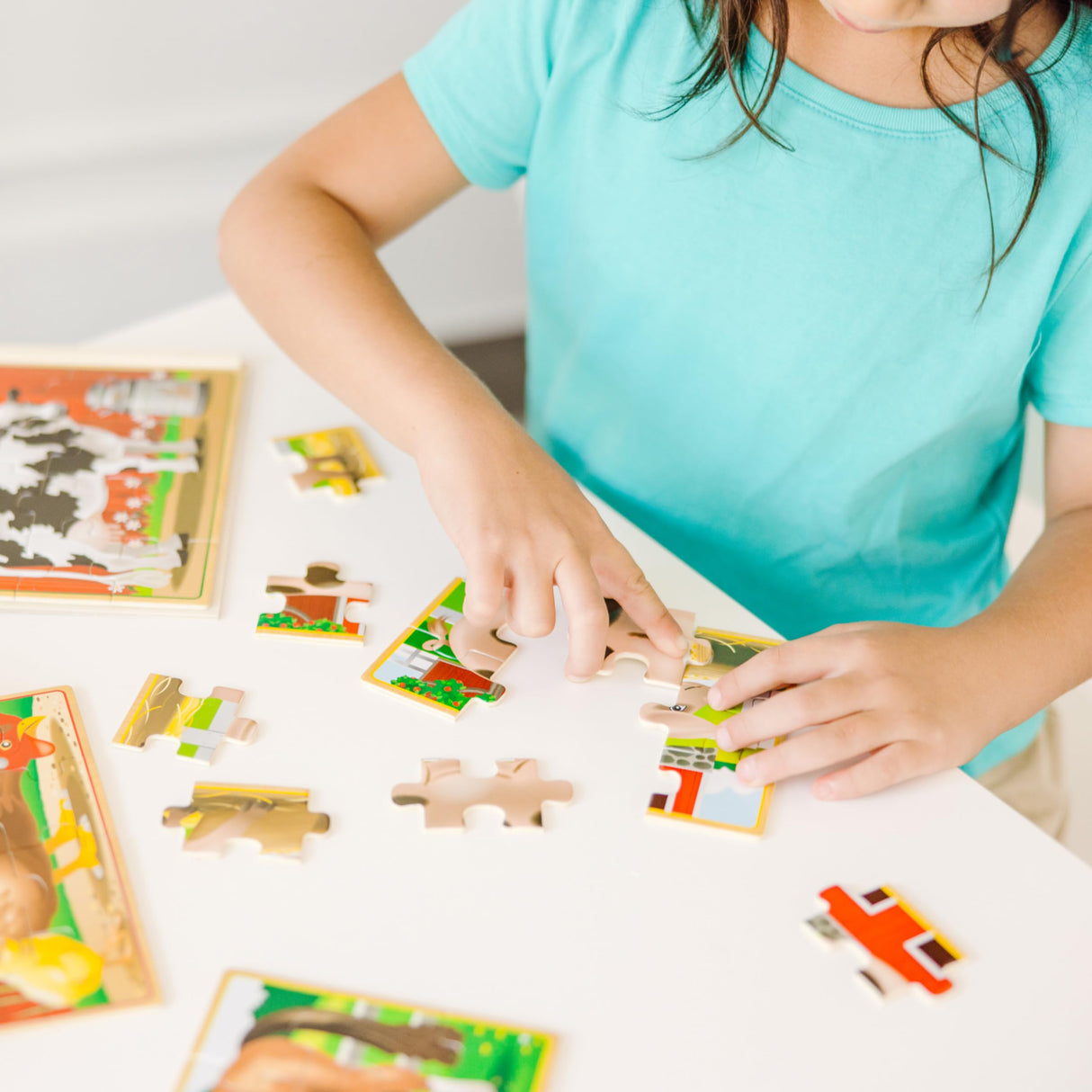 Melissa & Doug Farm 4-in-1 Wooden Jigsaw Puzzles in a Storage Box (48 pcs total), 12 Melissa & Doug