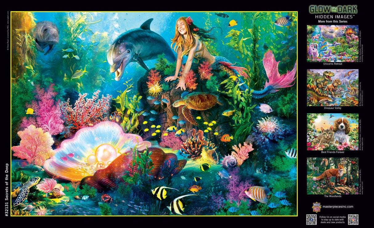 Masterpieces 500 Piece Glow in The Dark Jigsaw Puzzle for Adults, Family, Or Kids - Secrets of The Deep - 15"x21" Masterpieces