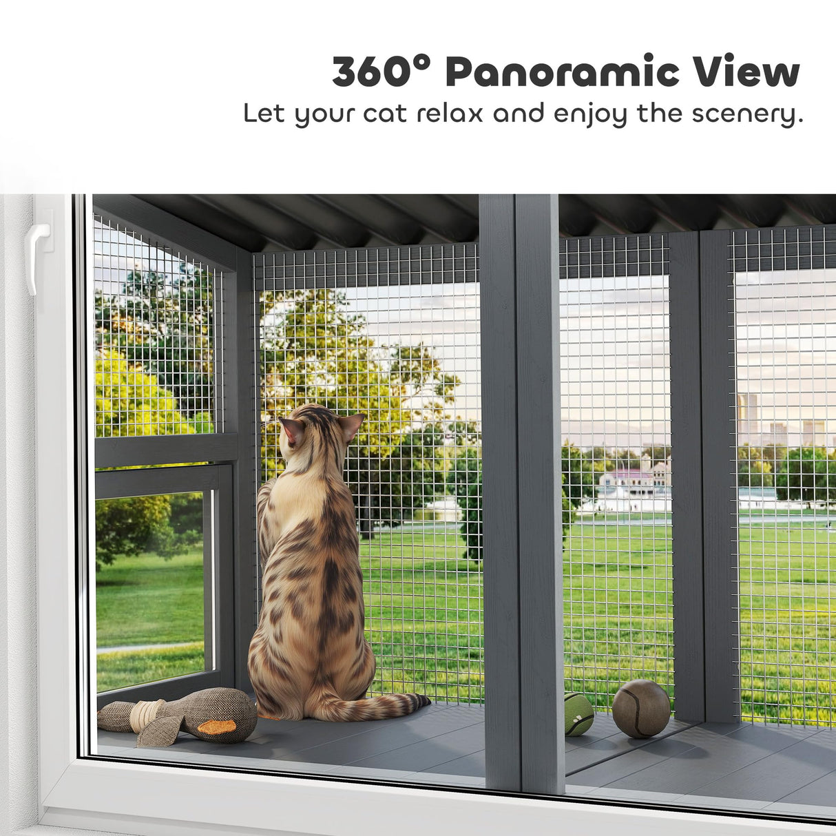 PawHut Cat Catio, Catio Outdoor Cat Enclosure for Multiple Kittens with Wooden Window Box, Jumping Platform for Safely Enjoying Outdoor Sights, Sunbathing, Napping, Playing, Gray PawHut